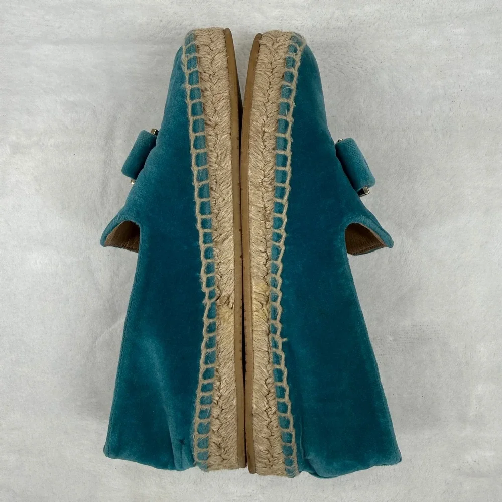 Salvatore Ferragamo‎ Teal Velvet Espadrille Loafers Gold Buckle Italy EU 28 0W